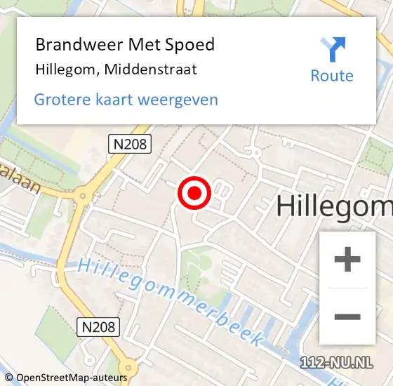 Locatie op kaart van de 112 melding: Brandweer Met Spoed Naar Hillegom, Middenstraat op 10 juli 2014 02:06