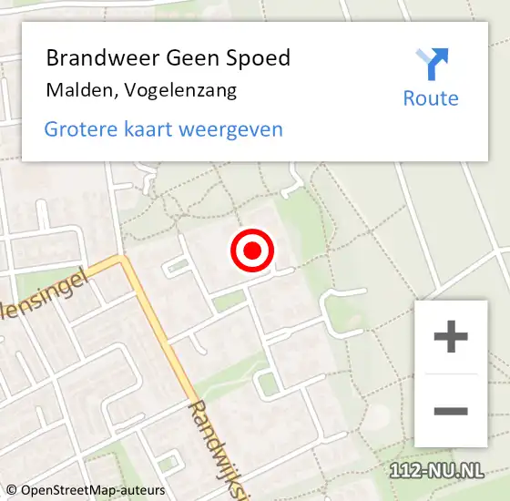 Locatie op kaart van de 112 melding: Brandweer Geen Spoed Naar Malden, Vogelenzang op 2 maart 2022 12:46