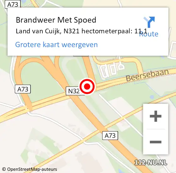 Locatie op kaart van de 112 melding: Brandweer Met Spoed Naar Land van Cuijk, N321 hectometerpaal: 11,1 op 2 maart 2022 12:51