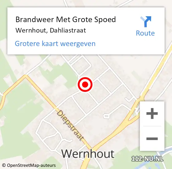 Locatie op kaart van de 112 melding: Brandweer Met Grote Spoed Naar Wernhout, Dahliastraat op 2 maart 2022 12:57