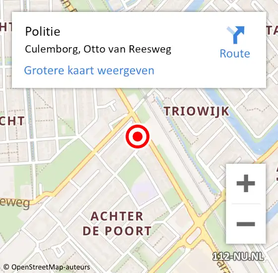 Locatie op kaart van de 112 melding: Politie Culemborg, Otto van Reesweg op 2 maart 2022 13:06