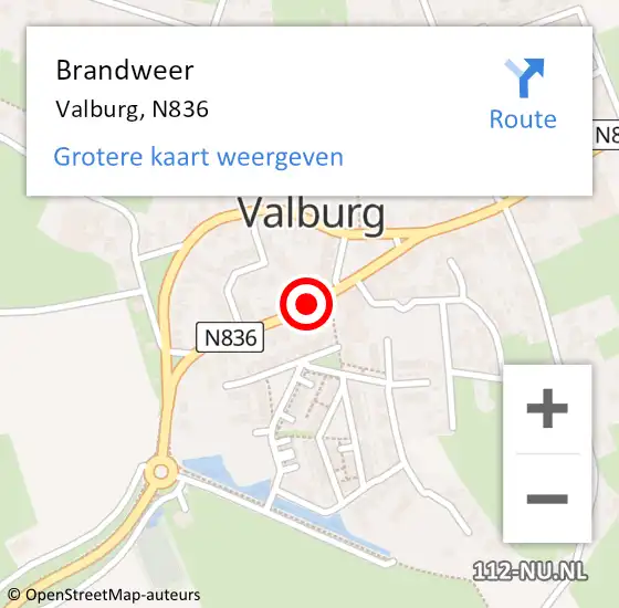 Locatie op kaart van de 112 melding: Brandweer Valburg, N836 op 10 juli 2014 02:10