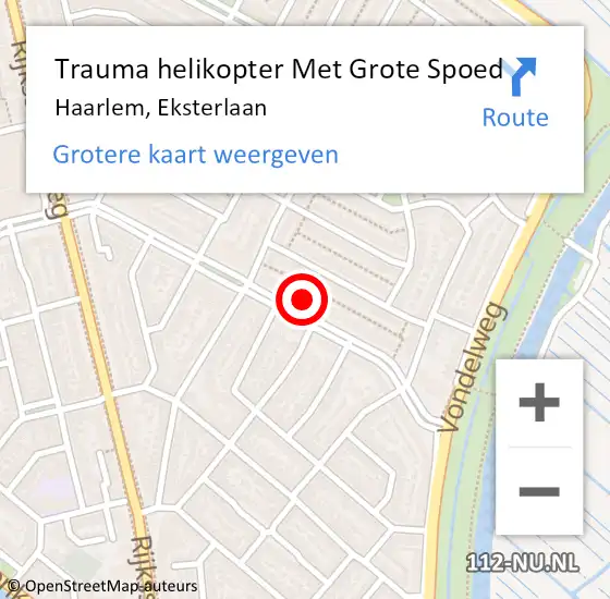 Locatie op kaart van de 112 melding: Trauma helikopter Met Grote Spoed Naar Haarlem, Eksterlaan op 2 maart 2022 13:15