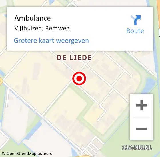 Locatie op kaart van de 112 melding: Ambulance Vijfhuizen, Remweg op 2 maart 2022 13:15