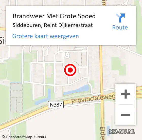 Locatie op kaart van de 112 melding: Brandweer Met Grote Spoed Naar Siddeburen, Reint Dijkemastraat op 2 maart 2022 13:16