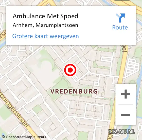 Locatie op kaart van de 112 melding: Ambulance Met Spoed Naar Arnhem, Marumplantsoen op 2 maart 2022 13:17