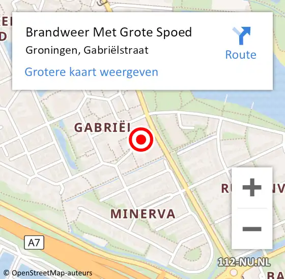 Locatie op kaart van de 112 melding: Brandweer Met Grote Spoed Naar Groningen, Gabriëlstraat op 2 maart 2022 13:21
