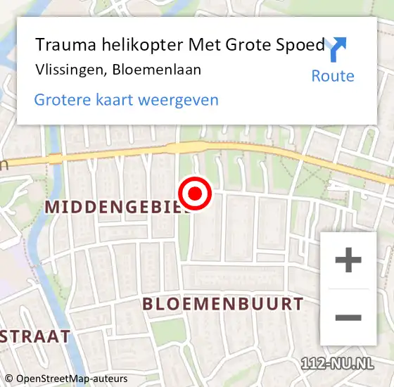 Locatie op kaart van de 112 melding: Trauma helikopter Met Grote Spoed Naar Vlissingen, Bloemenlaan op 2 maart 2022 13:38