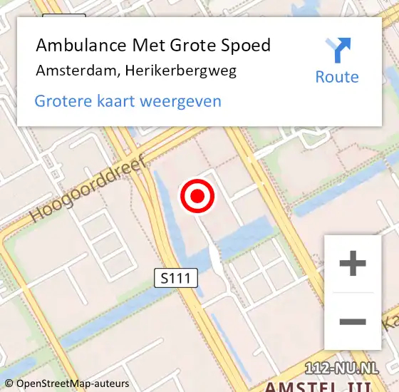 Locatie op kaart van de 112 melding: Ambulance Met Grote Spoed Naar Amsterdam-Zuidoost, Herikerbergweg op 2 maart 2022 14:08