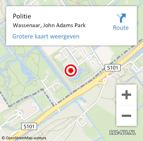 Locatie op kaart van de 112 melding: Politie Wassenaar, John Adams Park op 2 maart 2022 14:08