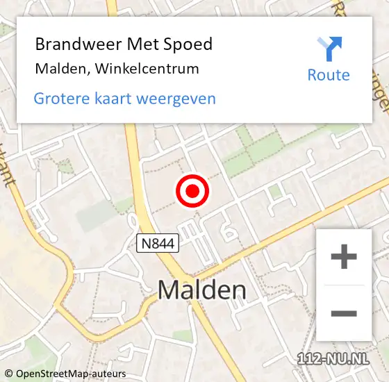 Locatie op kaart van de 112 melding: Brandweer Met Spoed Naar Malden, Winkelcentrum op 2 maart 2022 14:15