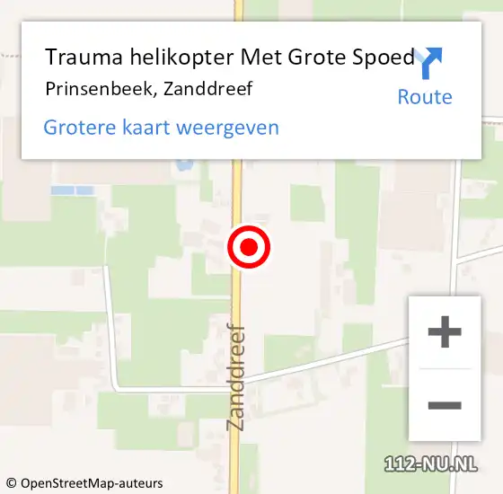 Locatie op kaart van de 112 melding: Trauma helikopter Met Grote Spoed Naar Prinsenbeek, Zanddreef op 2 maart 2022 14:24
