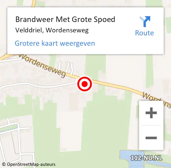 Locatie op kaart van de 112 melding: Brandweer Met Grote Spoed Naar Velddriel, Wordenseweg op 2 maart 2022 14:27