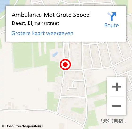 Locatie op kaart van de 112 melding: Ambulance Met Grote Spoed Naar Deest, Bijmansstraat op 2 maart 2022 14:28