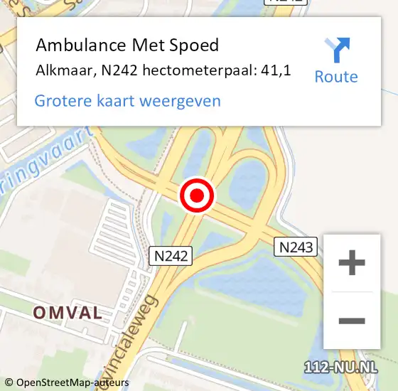 Locatie op kaart van de 112 melding: Ambulance Met Spoed Naar Alkmaar, N242 hectometerpaal: 41,1 op 2 maart 2022 14:57