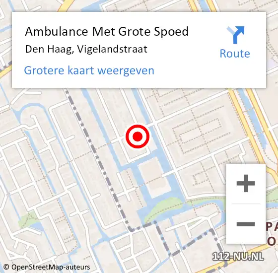 Locatie op kaart van de 112 melding: Ambulance Met Grote Spoed Naar Den Haag, Vigelandstraat op 2 maart 2022 15:39