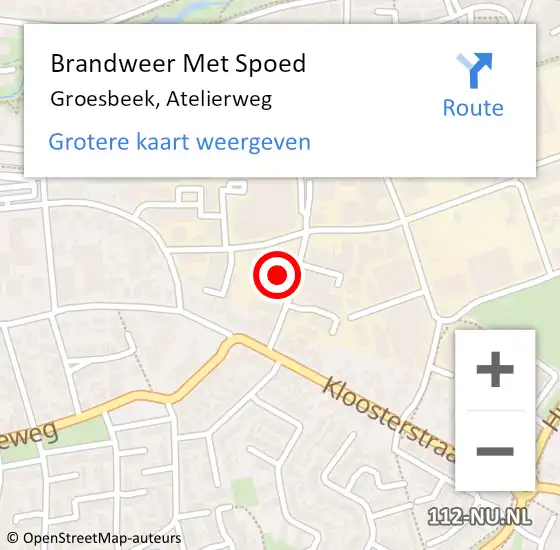 Locatie op kaart van de 112 melding: Brandweer Met Spoed Naar Groesbeek, Atelierweg op 2 maart 2022 15:39