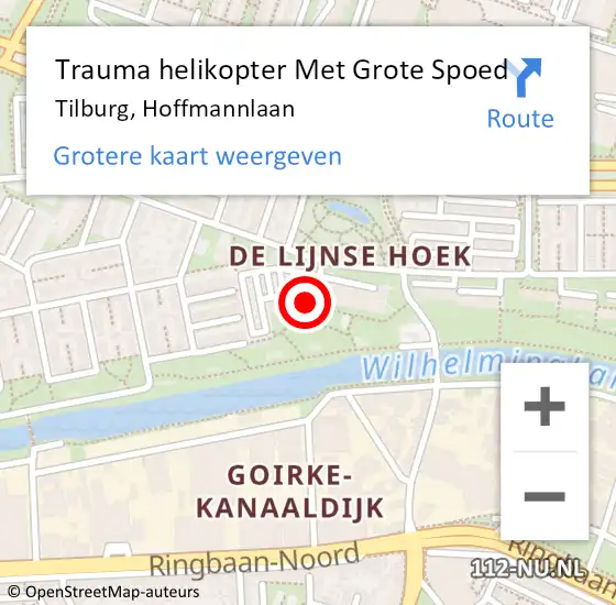 Locatie op kaart van de 112 melding: Trauma helikopter Met Grote Spoed Naar Tilburg, Hoffmannlaan op 2 maart 2022 15:49