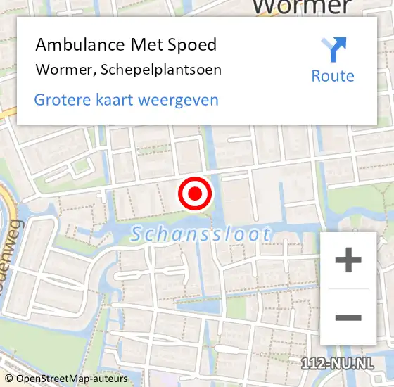 Locatie op kaart van de 112 melding: Ambulance Met Spoed Naar Wormer, Schepelplantsoen op 2 maart 2022 16:12