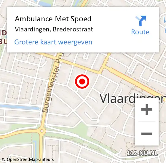 Locatie op kaart van de 112 melding: Ambulance Met Spoed Naar Vlaardingen, Brederostraat op 2 maart 2022 16:35