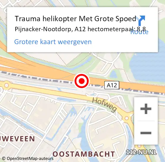 Locatie op kaart van de 112 melding: Trauma helikopter Met Grote Spoed Naar Pijnacker-Nootdorp, A12 hectometerpaal: 8,8 op 2 maart 2022 17:09