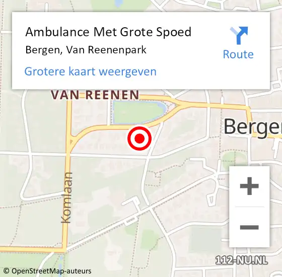 Locatie op kaart van de 112 melding: Ambulance Met Grote Spoed Naar Bergen, Van Reenenpark op 2 maart 2022 17:13