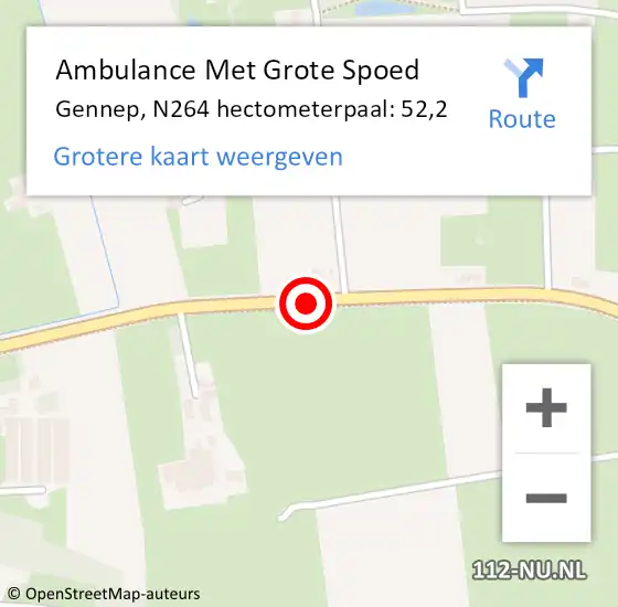 Locatie op kaart van de 112 melding: Ambulance Met Grote Spoed Naar Gennep, N264 hectometerpaal: 52,2 op 10 juli 2014 02:51