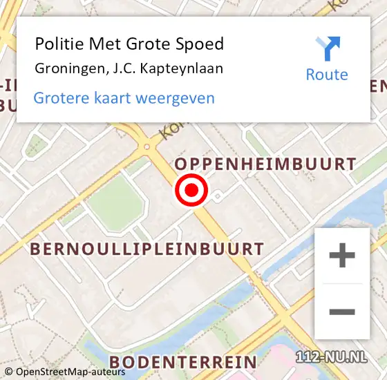 Locatie op kaart van de 112 melding: Politie Met Grote Spoed Naar Groningen, J.C. Kapteynlaan op 2 maart 2022 17:47