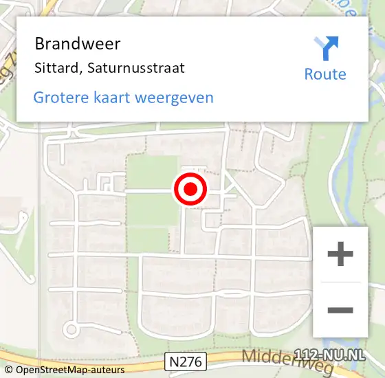 Locatie op kaart van de 112 melding: Brandweer Sittard, Saturnusstraat op 10 juli 2014 02:53