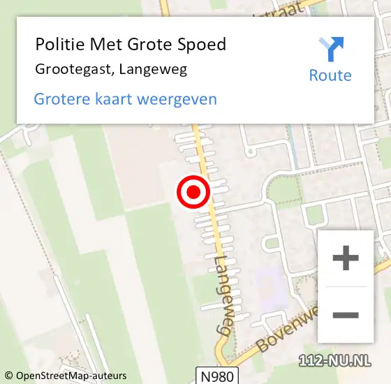 Locatie op kaart van de 112 melding: Politie Met Grote Spoed Naar Grootegast, Langeweg op 2 maart 2022 18:03