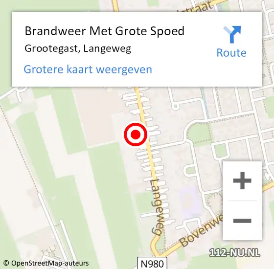 Locatie op kaart van de 112 melding: Brandweer Met Grote Spoed Naar Grootegast, Langeweg op 2 maart 2022 18:04