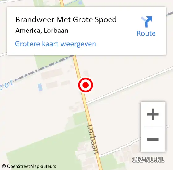 Locatie op kaart van de 112 melding: Brandweer Met Grote Spoed Naar America, Lorbaan op 2 maart 2022 18:26