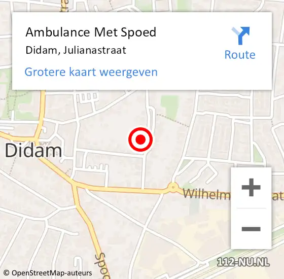 Locatie op kaart van de 112 melding: Ambulance Met Spoed Naar Didam, Julianastraat op 2 maart 2022 18:29