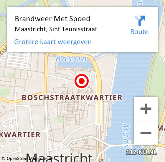 Locatie op kaart van de 112 melding: Brandweer Met Spoed Naar Maastricht, Sint Teunisstraat op 2 maart 2022 18:32