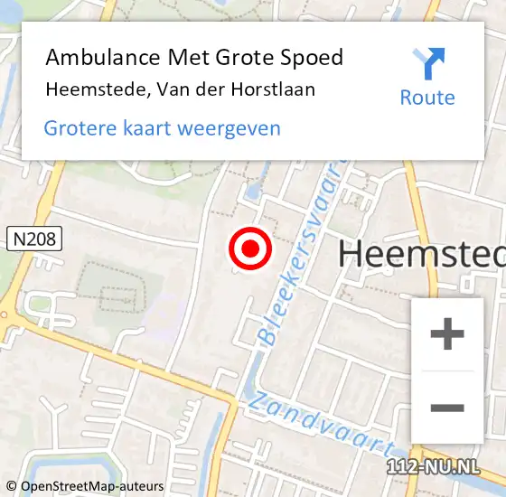 Locatie op kaart van de 112 melding: Ambulance Met Grote Spoed Naar Heemstede, Van der Horstlaan op 2 maart 2022 18:35