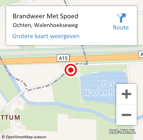 Locatie op kaart van de 112 melding: Brandweer Met Spoed Naar Ochten, Walenhoekseweg op 2 maart 2022 18:35