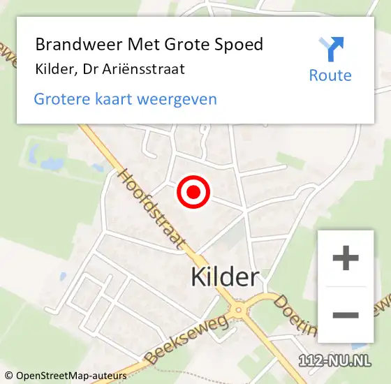 Locatie op kaart van de 112 melding: Brandweer Met Grote Spoed Naar Kilder, Dr Ariënsstraat op 2 maart 2022 18:47