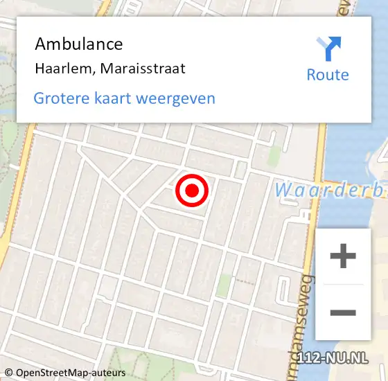 Locatie op kaart van de 112 melding: Ambulance Haarlem, Maraisstraat op 2 maart 2022 18:49