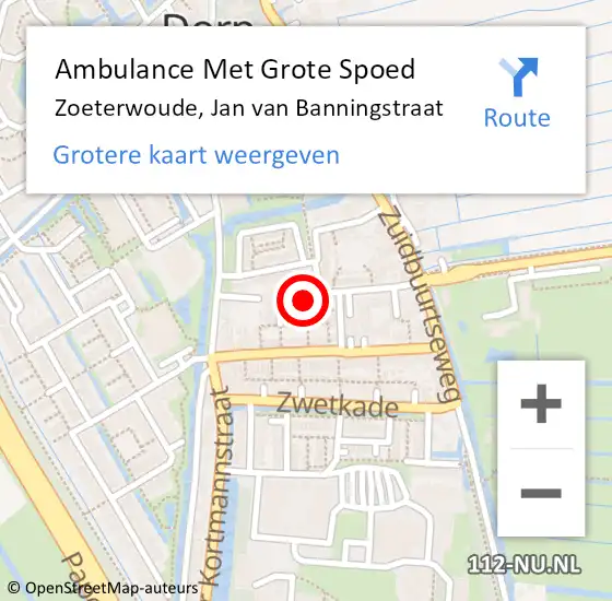 Locatie op kaart van de 112 melding: Ambulance Met Grote Spoed Naar Zoeterwoude, Jan van Banningstraat op 2 maart 2022 18:56