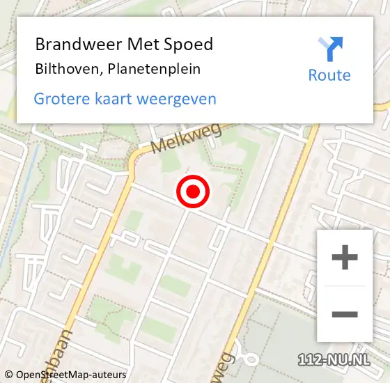 Locatie op kaart van de 112 melding: Brandweer Met Spoed Naar Bilthoven, Planetenplein op 2 maart 2022 19:23