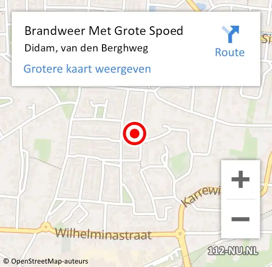 Locatie op kaart van de 112 melding: Brandweer Met Grote Spoed Naar Didam, van den Berghweg op 2 maart 2022 19:30