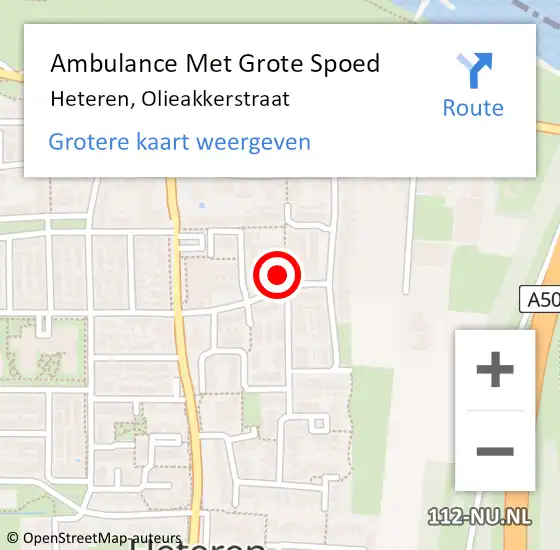 Locatie op kaart van de 112 melding: Ambulance Met Grote Spoed Naar Heteren, Olieakkerstraat op 2 maart 2022 19:39