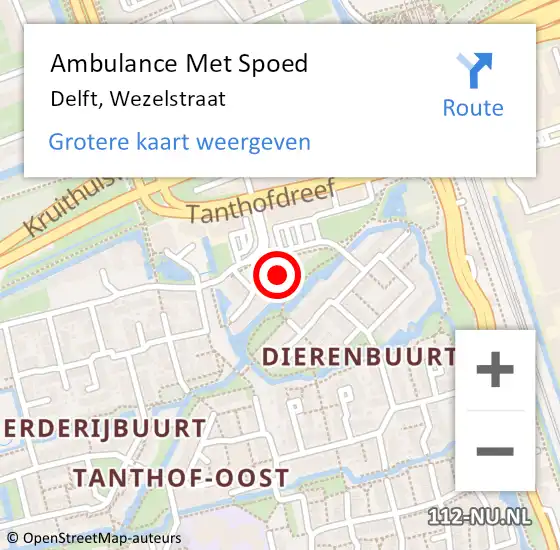 Locatie op kaart van de 112 melding: Ambulance Met Spoed Naar Delft, Wezelstraat op 2 maart 2022 19:39