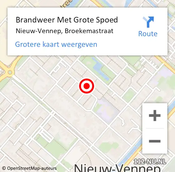 Locatie op kaart van de 112 melding: Brandweer Met Grote Spoed Naar Nieuw-Vennep, Broekemastraat op 2 maart 2022 19:44