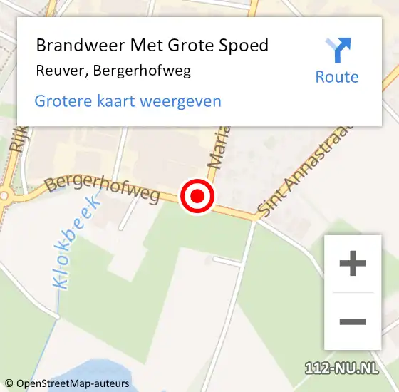 Locatie op kaart van de 112 melding: Brandweer Met Grote Spoed Naar Reuver, Bergerhofweg op 2 maart 2022 20:28