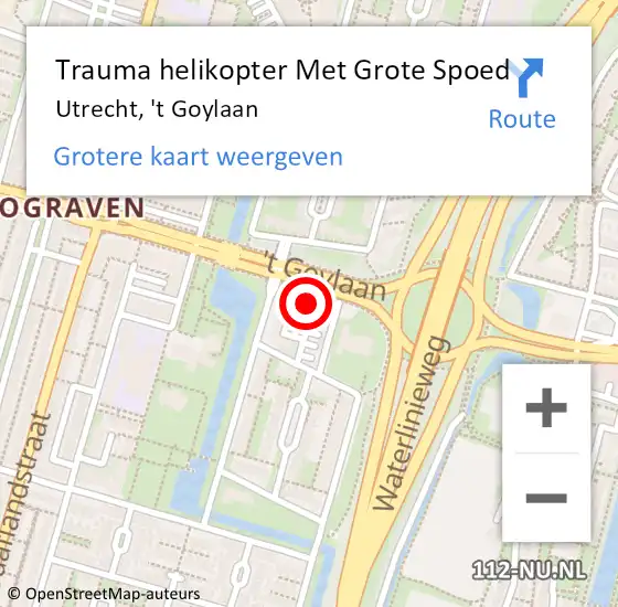 Locatie op kaart van de 112 melding: Trauma helikopter Met Grote Spoed Naar Utrecht, 't Goylaan op 2 maart 2022 21:17