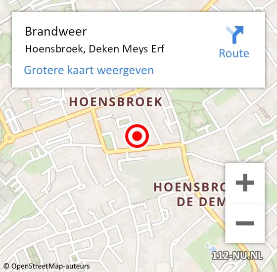 Locatie op kaart van de 112 melding: Brandweer Hoensbroek, Deken Meys Erf op 10 juli 2014 03:40