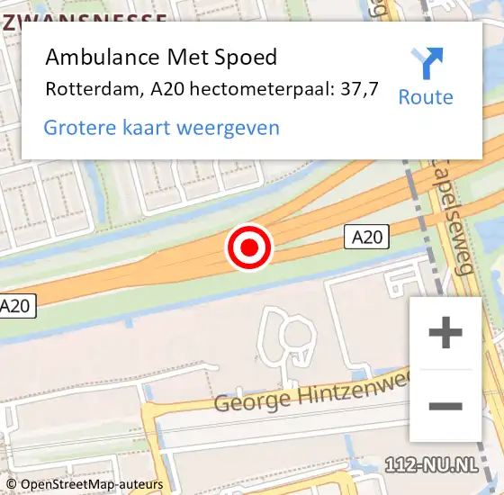 Locatie op kaart van de 112 melding: Ambulance Met Spoed Naar Rotterdam, A20 hectometerpaal: 37,7 op 2 maart 2022 21:58