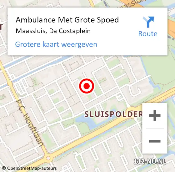 Locatie op kaart van de 112 melding: Ambulance Met Grote Spoed Naar Maassluis, Da Costaplein op 2 maart 2022 22:11