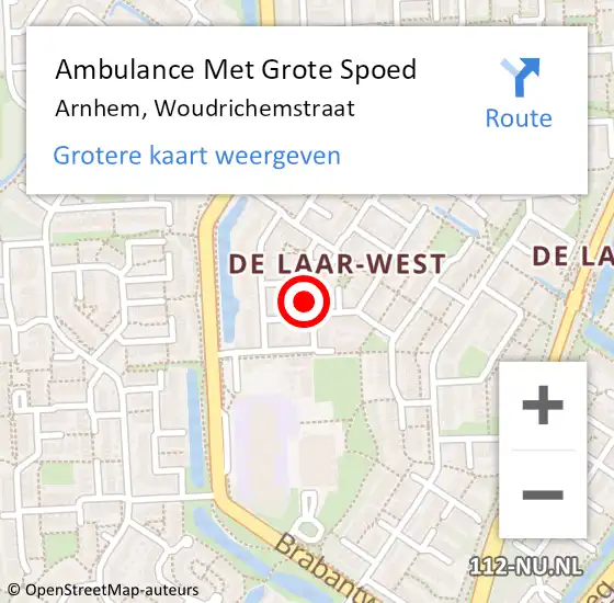 Locatie op kaart van de 112 melding: Ambulance Met Grote Spoed Naar Arnhem, Woudrichemstraat op 2 maart 2022 22:34